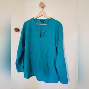 Lauren Ralph Lauren Teal 100% Linen Blouse